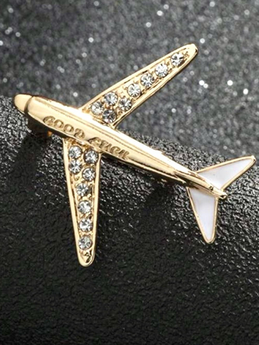 Cubic Zirconia Gold Airplane Pin